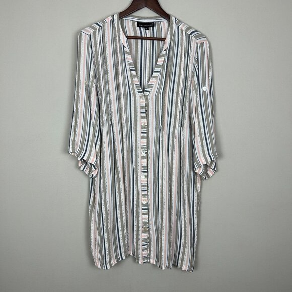 Club Z Collection Shirt Dress Cover Up Womens XL Metallic Stripes Beach Travel‎ - Picture 1 of 12